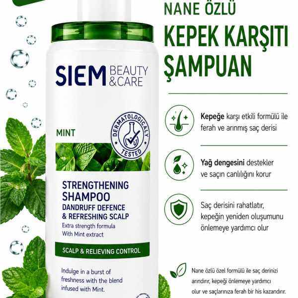 SIEM Nane Özlü Kepek Karşıtı Şampuan 350 ml Ferahlatıcı Saç Bakımı