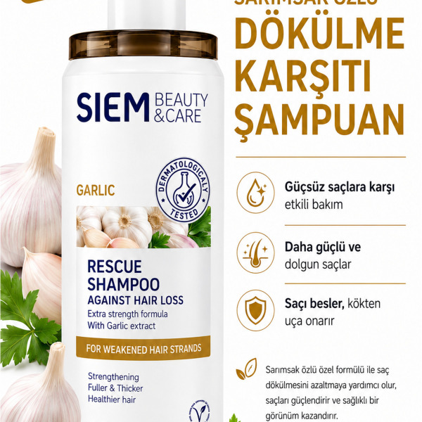 SIEM Sarımsak Özlü Güçlendirici Şampuan 350 ml Dökülme Karşıtı Saç Bakımı