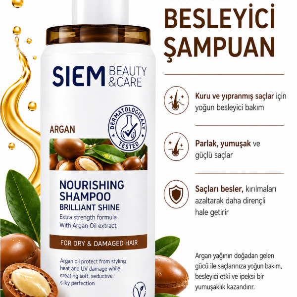 SIEM Argan Yağlı Onarıcı Şampuan 350 ml Kuru ve Yıpranmış Saç Bakımı