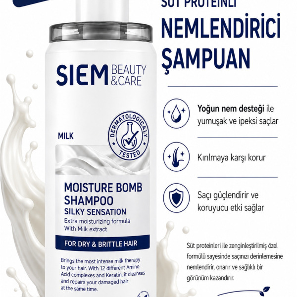 SIEM Milk Proteinli Nemlendirici Şampuan 350 ml Kuru ve Yıpranmış Saçlar İçin
