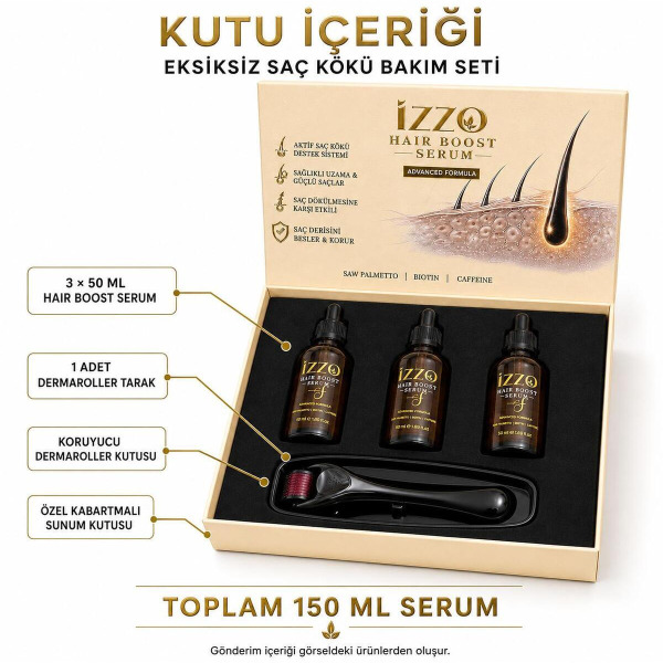 Hair Boost Saç Bakım Serumu 3 x 50 ml + Dermaroller Tarak | Biotin Kafein Saw Palmetto İçerikli